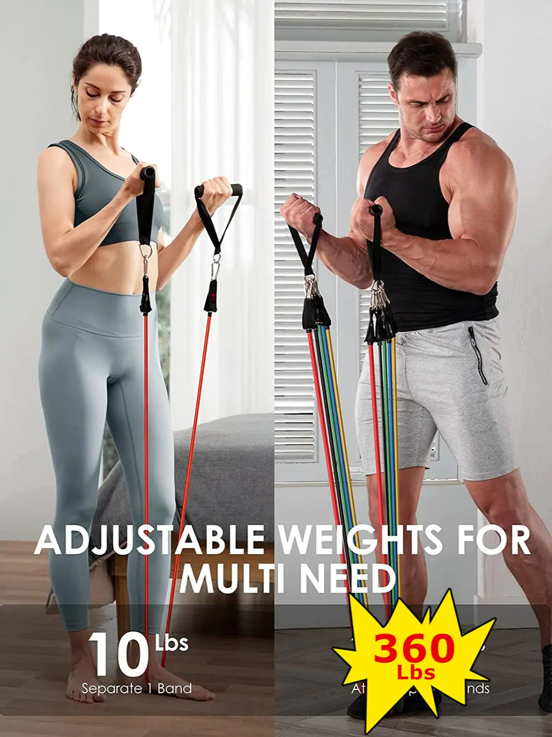 360lbs Adjustable Resistance Bands Set for Home Workouts: Build Strength, Flexibility, and Endurance